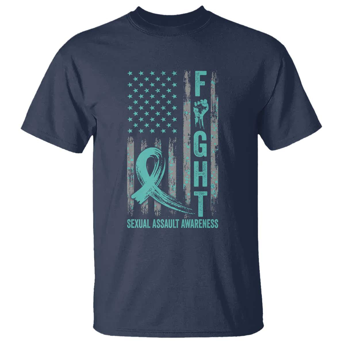 Sexual Assault Awareness T Shirt Fight Cancer American Flag Teal Ribbon TS10 Navy Print Your Wear