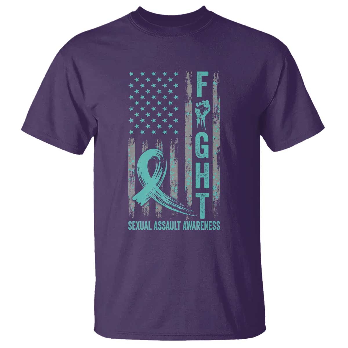 Sexual Assault Awareness T Shirt Fight Cancer American Flag Teal Ribbon TS10 Purple Print Your Wear