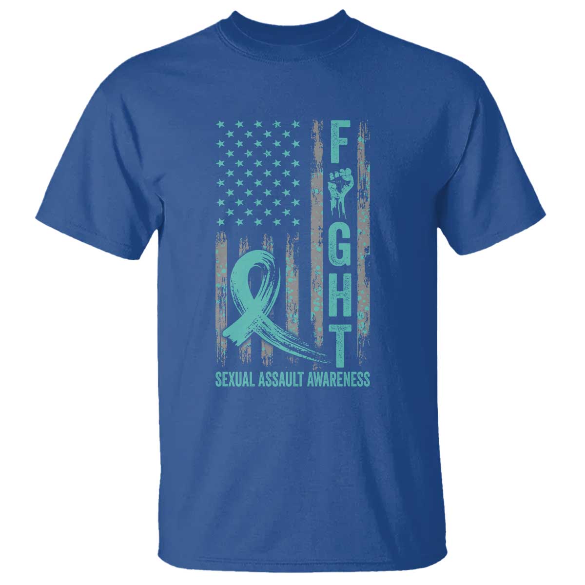 Sexual Assault Awareness T Shirt Fight Cancer American Flag Teal Ribbon TS10 Royal Blue Print Your Wear