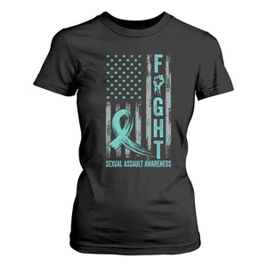 Sexual Assault Awareness T Shirt For Women Fight Cancer American Flag Teal Ribbon TS10 Black Print Your Wear