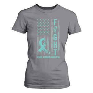 Sexual Assault Awareness T Shirt For Women Fight Cancer American Flag Teal Ribbon TS10 Charcoal Print Your Wear