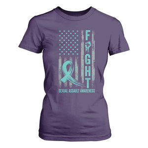 Sexual Assault Awareness T Shirt For Women Fight Cancer American Flag Teal Ribbon TS10 Purple Print Your Wear