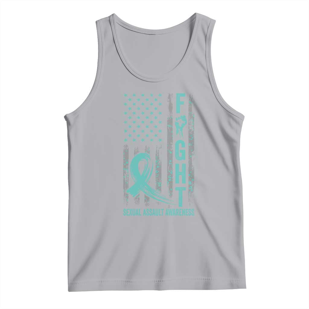 Sexual Assault Awareness Tank Top Fight Cancer American Flag Teal Ribbon TS10 Athletic Heather Print Your Wear