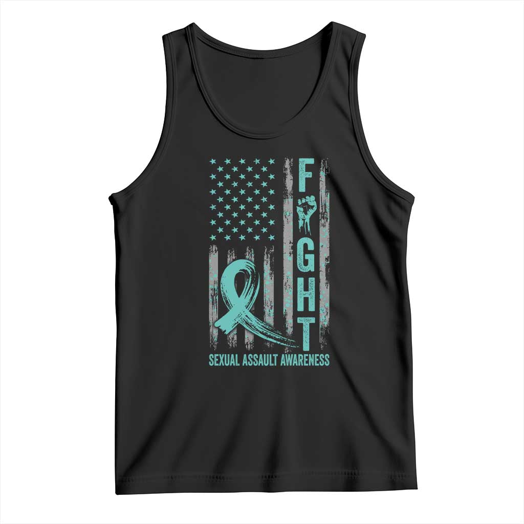 Sexual Assault Awareness Tank Top Fight Cancer American Flag Teal Ribbon TS10 Black Print Your Wear