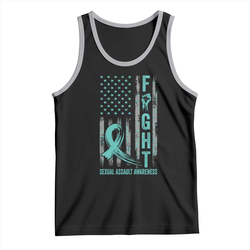 Sexual Assault Awareness Tank Top Fight Cancer American Flag Teal Ribbon TS10 Black Athletic Heather Print Your Wear