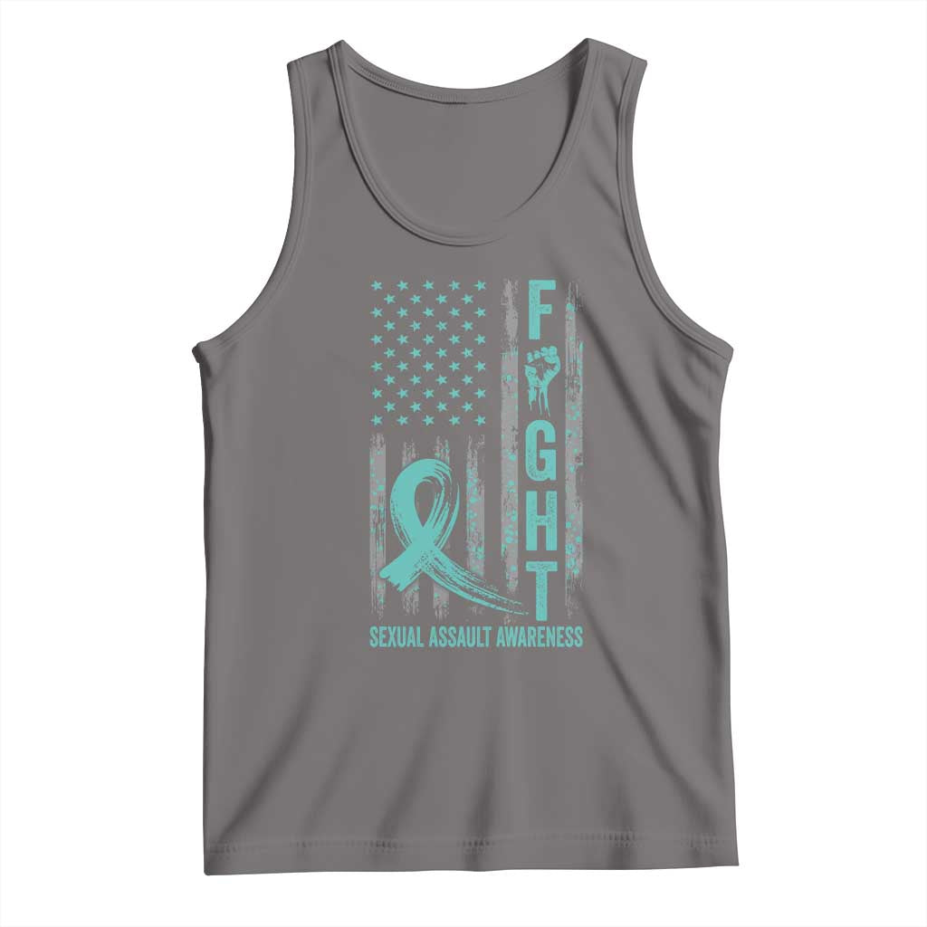 Sexual Assault Awareness Tank Top Fight Cancer American Flag Teal Ribbon TS10 Deep Heather Print Your Wear