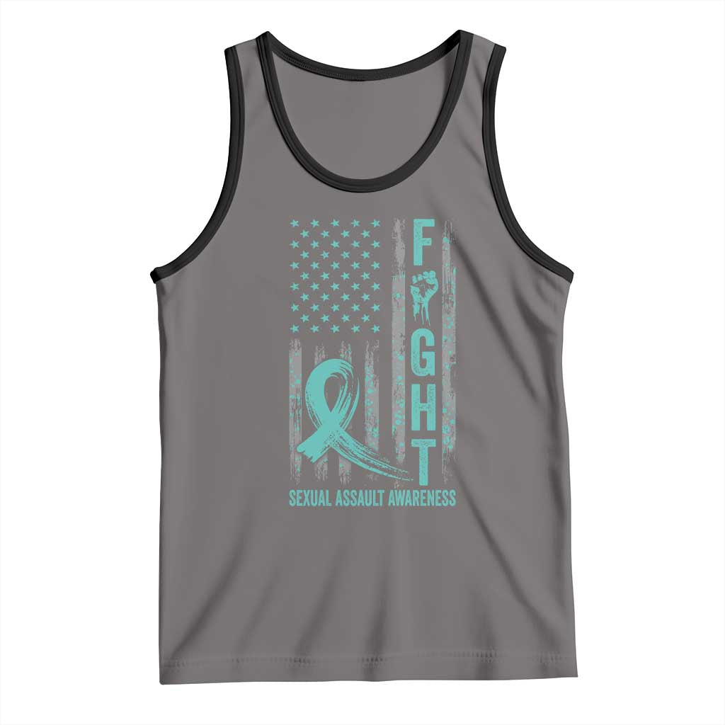 Sexual Assault Awareness Tank Top Fight Cancer American Flag Teal Ribbon TS10 Deep Heather Black Print Your Wear