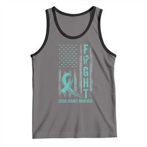 Sexual Assault Awareness Tank Top Fight Cancer American Flag Teal Ribbon TS10 Deep Heather Black Print Your Wear