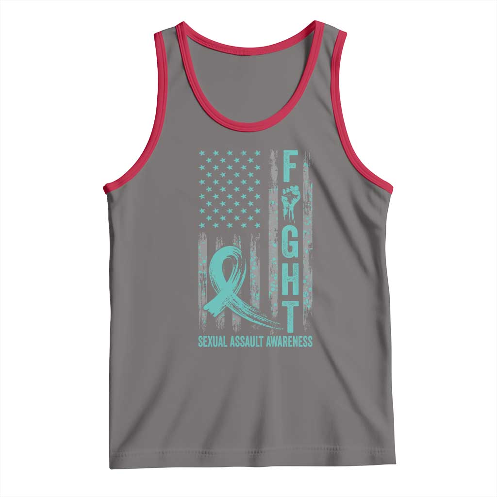 Sexual Assault Awareness Tank Top Fight Cancer American Flag Teal Ribbon TS10 Deep Heather Red Print Your Wear