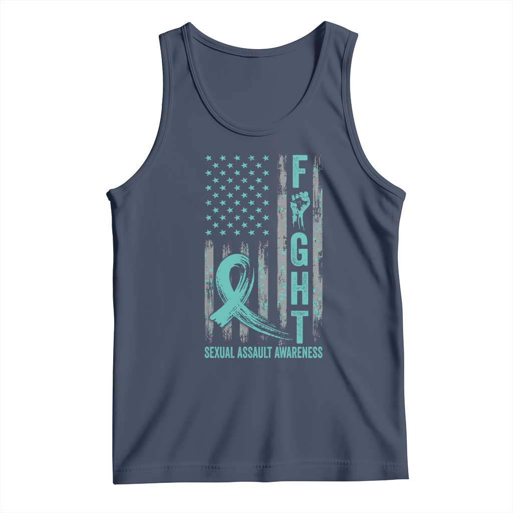 Sexual Assault Awareness Tank Top Fight Cancer American Flag Teal Ribbon TS10 Navy Print Your Wear