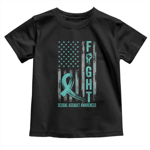 Sexual Assault Awareness Toddler T Shirt Fight Cancer American Flag Teal Ribbon TS10 Black Print Your Wear