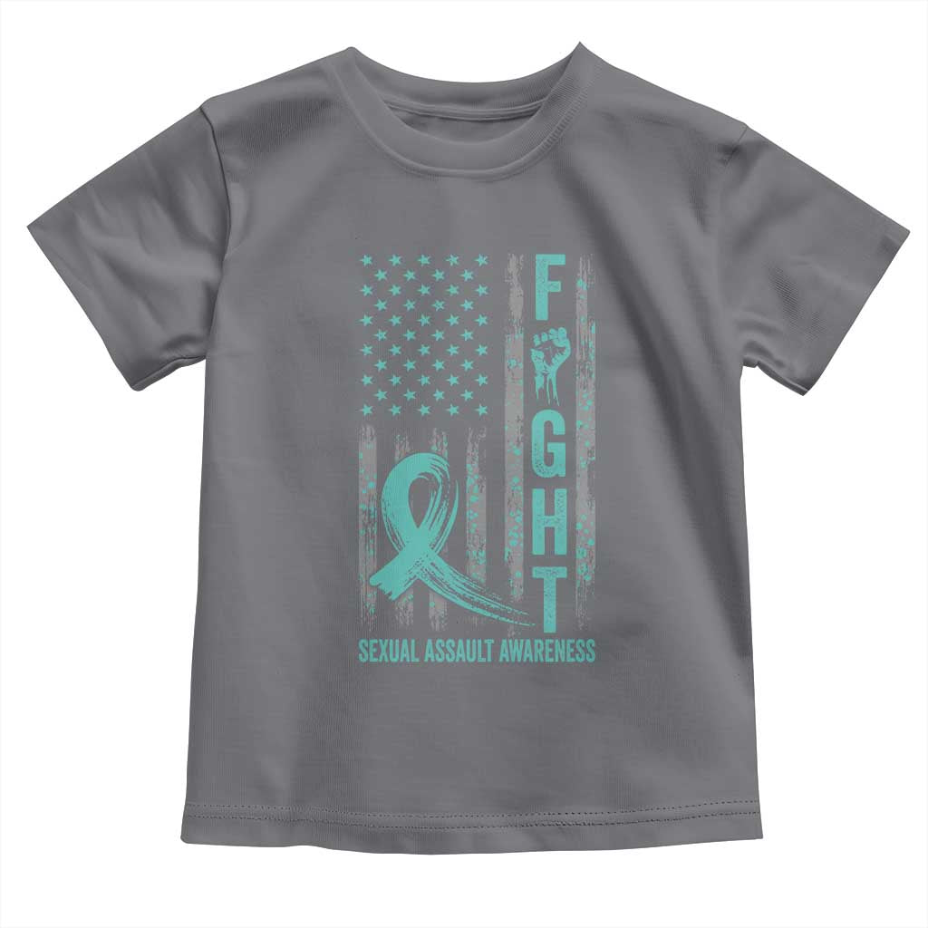 Sexual Assault Awareness Toddler T Shirt Fight Cancer American Flag Teal Ribbon TS10 Charcoal Print Your Wear