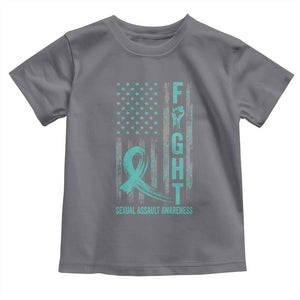 Sexual Assault Awareness Toddler T Shirt Fight Cancer American Flag Teal Ribbon TS10 Charcoal Print Your Wear