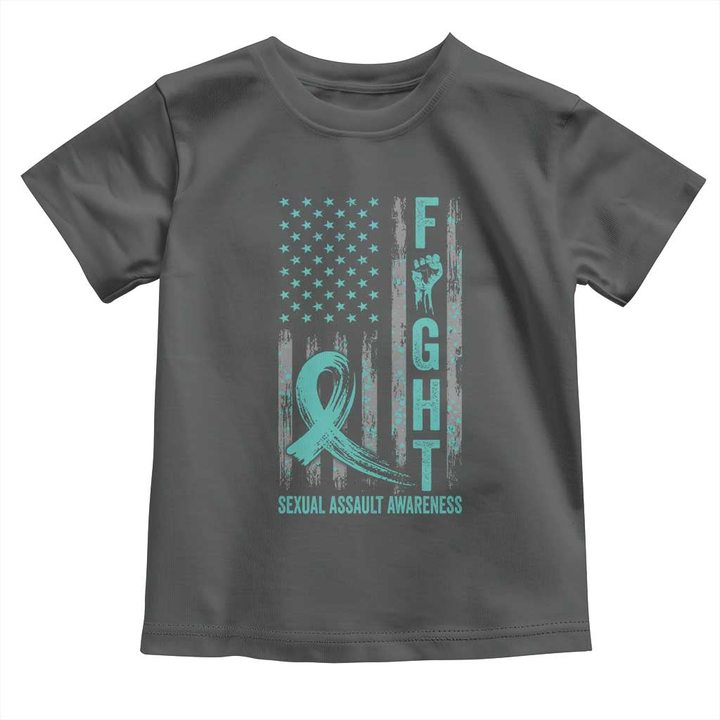 Sexual Assault Awareness Toddler T Shirt Fight Cancer American Flag Teal Ribbon TS10 Dark Heather Print Your Wear