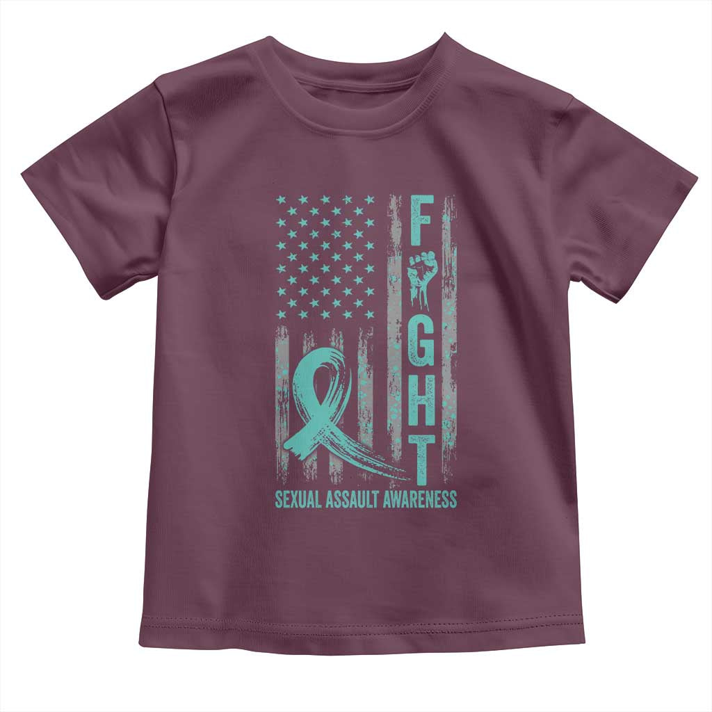 Sexual Assault Awareness Toddler T Shirt Fight Cancer American Flag Teal Ribbon TS10 Maroon Print Your Wear