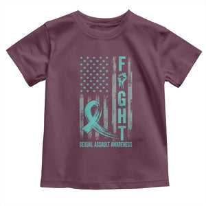 Sexual Assault Awareness Toddler T Shirt Fight Cancer American Flag Teal Ribbon TS10 Maroon Print Your Wear