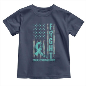 Sexual Assault Awareness Toddler T Shirt Fight Cancer American Flag Teal Ribbon TS10 Navy Print Your Wear