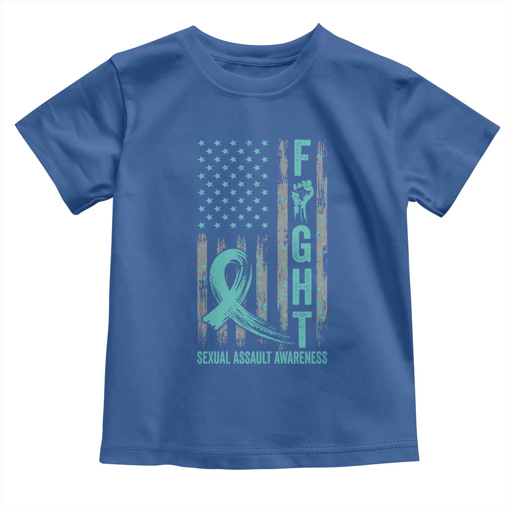 Sexual Assault Awareness Toddler T Shirt Fight Cancer American Flag Teal Ribbon TS10 Royal Blue Print Your Wear