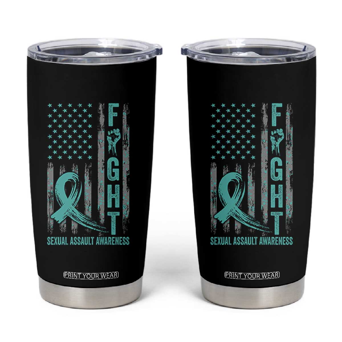 Sexual Assault Awareness Tumbler Cup Fight Cancer American Flag Teal Ribbon TS10 Black Print Your Wear