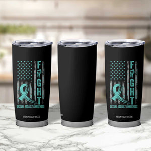 Sexual Assault Awareness Tumbler Cup Fight Cancer American Flag Teal Ribbon TS10 Print Your Wear