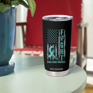 Sexual Assault Awareness Tumbler Cup Fight Cancer American Flag Teal Ribbon TS10 Print Your Wear
