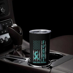 Sexual Assault Awareness Tumbler Cup Fight Cancer American Flag Teal Ribbon TS10 Print Your Wear