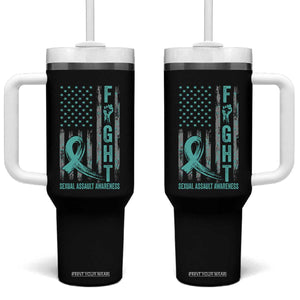 Sexual Assault Awareness Tumbler With Handle Fight Cancer American Flag Teal Ribbon TS10 One Size: 40 oz Black Print Your Wear