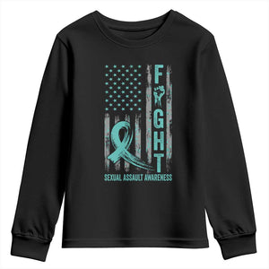 Sexual Assault Awareness Youth Sweatshirt Fight Cancer American Flag Teal Ribbon TS10 Black Print Your Wear