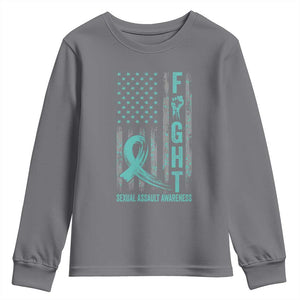 Sexual Assault Awareness Youth Sweatshirt Fight Cancer American Flag Teal Ribbon TS10 Charcoal Print Your Wear