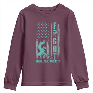 Sexual Assault Awareness Youth Sweatshirt Fight Cancer American Flag Teal Ribbon TS10 Maroon Print Your Wear