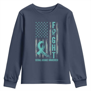 Sexual Assault Awareness Youth Sweatshirt Fight Cancer American Flag Teal Ribbon TS10 Navy Print Your Wear
