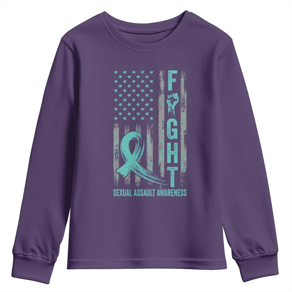 Sexual Assault Awareness Youth Sweatshirt Fight Cancer American Flag Teal Ribbon TS10 Purple Print Your Wear