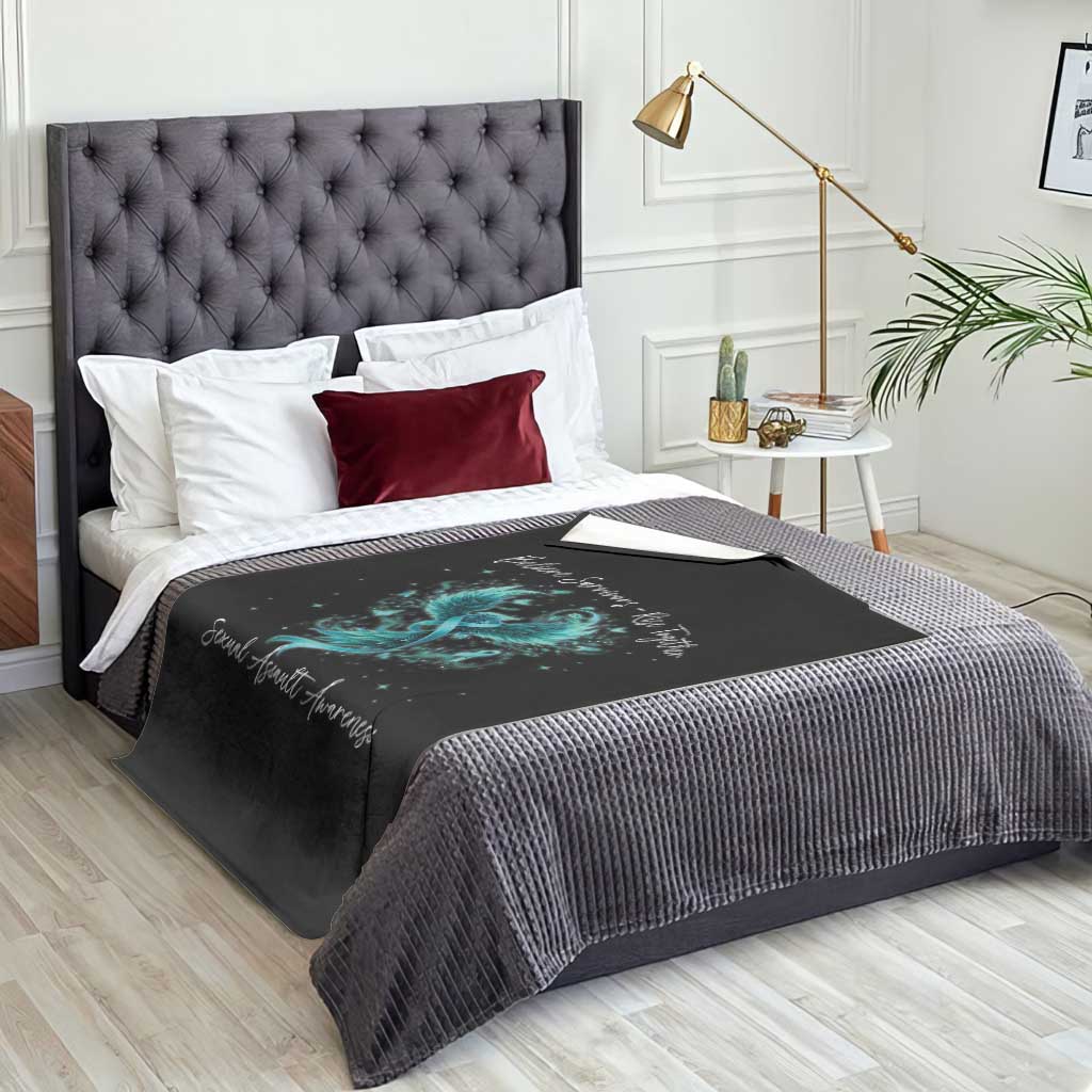 Sexual Assault Awareness Throw Blanket Phoenix Bird Reborn Rising Born Again Firebird Teal Ribbon TS10 Print Your Wear