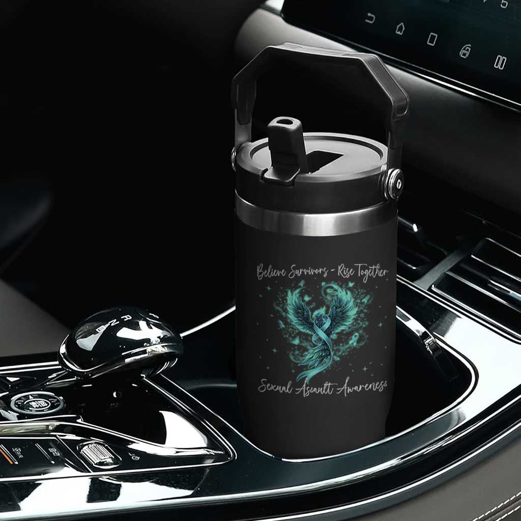 Sexual Assault Awareness Flip Straw Tumbler Phoenix Bird Reborn Rising Born Again Firebird Teal Ribbon TS10 Print Your Wear