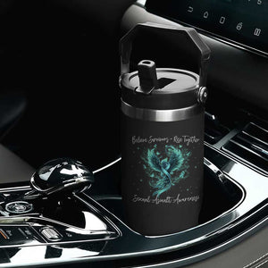 Sexual Assault Awareness Flip Straw Tumbler Phoenix Bird Reborn Rising Born Again Firebird Teal Ribbon TS10 Print Your Wear