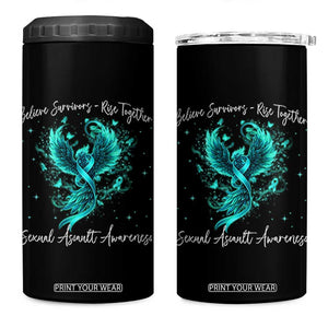 Sexual Assault Awareness 4 in 1 Can Cooler Tumbler Phoenix Bird Reborn Rising Born Again Firebird Teal Ribbon TS10 One Size: 16 oz Black Print Your Wear