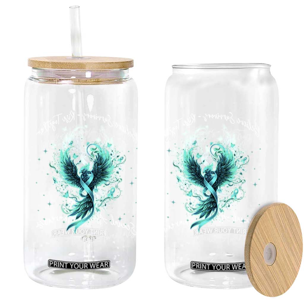 Sexual Assault Awareness Glass Can Phoenix Bird Reborn Rising Born Again Firebird Teal Ribbon TS10 Print Your Wear