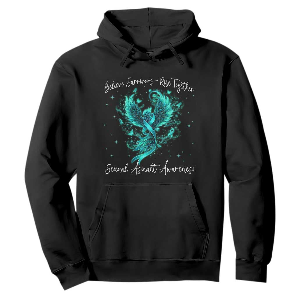 Sexual Assault Awareness Hoodie Phoenix Bird Reborn Rising Born Again Firebird Teal Ribbon TS10 Black Print Your Wear