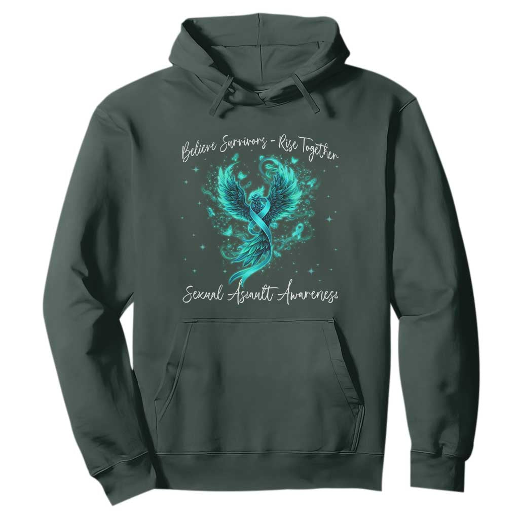Sexual Assault Awareness Hoodie Phoenix Bird Reborn Rising Born Again Firebird Teal Ribbon TS10 Dark Forest Green Print Your Wear