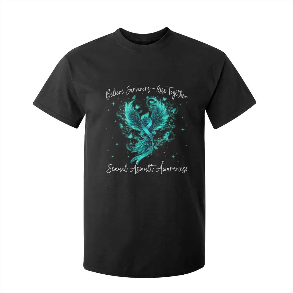 Sexual Assault Awareness T Shirt For Kid Phoenix Bird Reborn Rising Born Again Firebird Teal Ribbon TS10 Black Print Your Wear