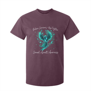 Sexual Assault Awareness T Shirt For Kid Phoenix Bird Reborn Rising Born Again Firebird Teal Ribbon TS10 Maroon Print Your Wear