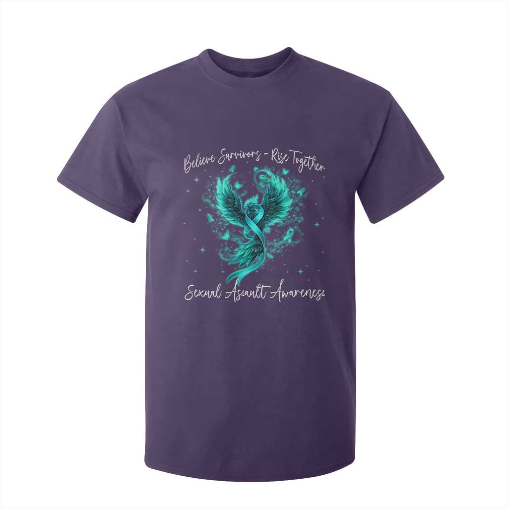 Sexual Assault Awareness T Shirt For Kid Phoenix Bird Reborn Rising Born Again Firebird Teal Ribbon TS10 Purple Print Your Wear