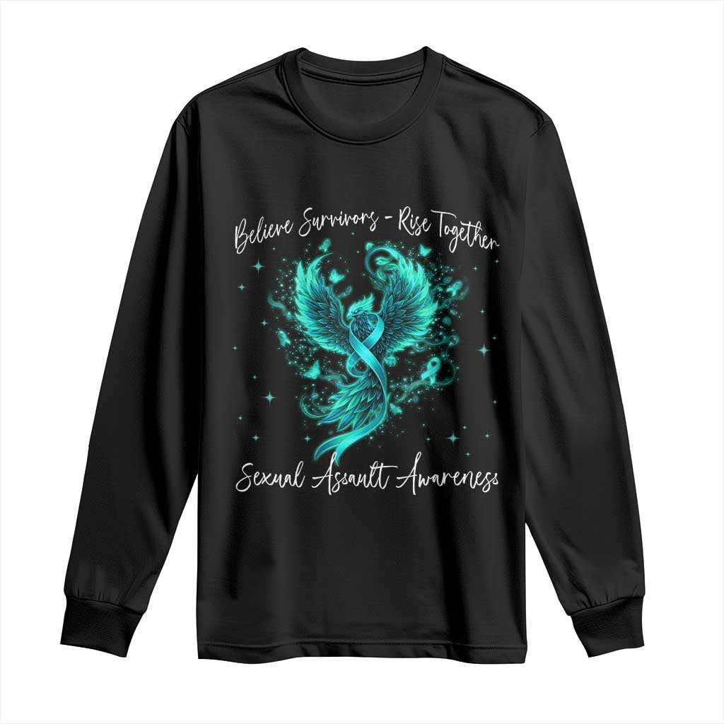 Sexual Assault Awareness Long Sleeve Shirt Phoenix Bird Reborn Rising Born Again Firebird Teal Ribbon TS10 Black Print Your Wear
