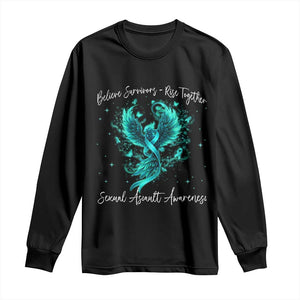 Sexual Assault Awareness Long Sleeve Shirt Phoenix Bird Reborn Rising Born Again Firebird Teal Ribbon TS10 Black Print Your Wear