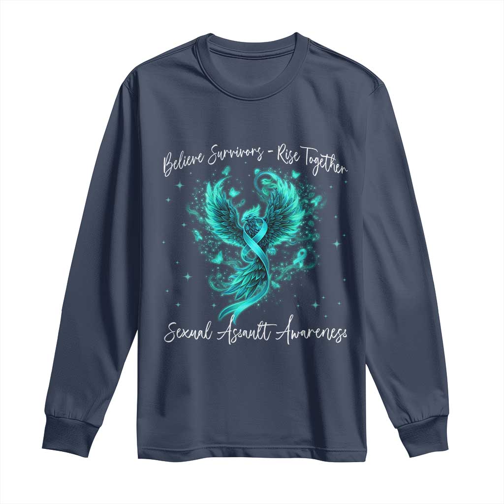 Sexual Assault Awareness Long Sleeve Shirt Phoenix Bird Reborn Rising Born Again Firebird Teal Ribbon TS10 Navy Print Your Wear