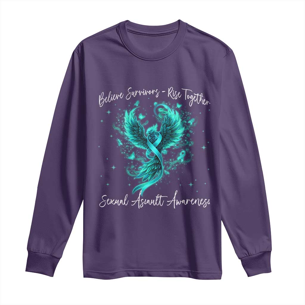 Sexual Assault Awareness Long Sleeve Shirt Phoenix Bird Reborn Rising Born Again Firebird Teal Ribbon TS10 Purple Print Your Wear
