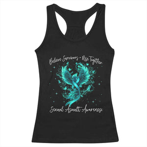 Sexual Assault Awareness Racerback Tank Top Phoenix Bird Reborn Rising Born Again Firebird Teal Ribbon TS10 Black Print Your Wear