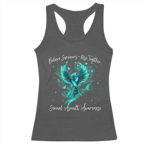 Sexual Assault Awareness Racerback Tank Top Phoenix Bird Reborn Rising Born Again Firebird Teal Ribbon TS10 Dark Heather Print Your Wear