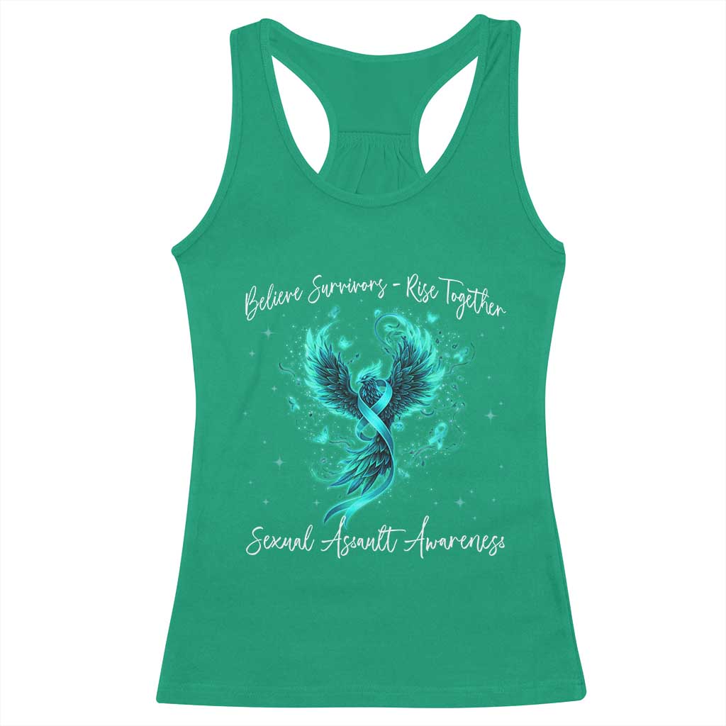 Sexual Assault Awareness Racerback Tank Top Phoenix Bird Reborn Rising Born Again Firebird Teal Ribbon TS10 Irish Green Print Your Wear