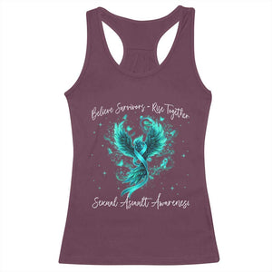 Sexual Assault Awareness Racerback Tank Top Phoenix Bird Reborn Rising Born Again Firebird Teal Ribbon TS10 Maroon Print Your Wear